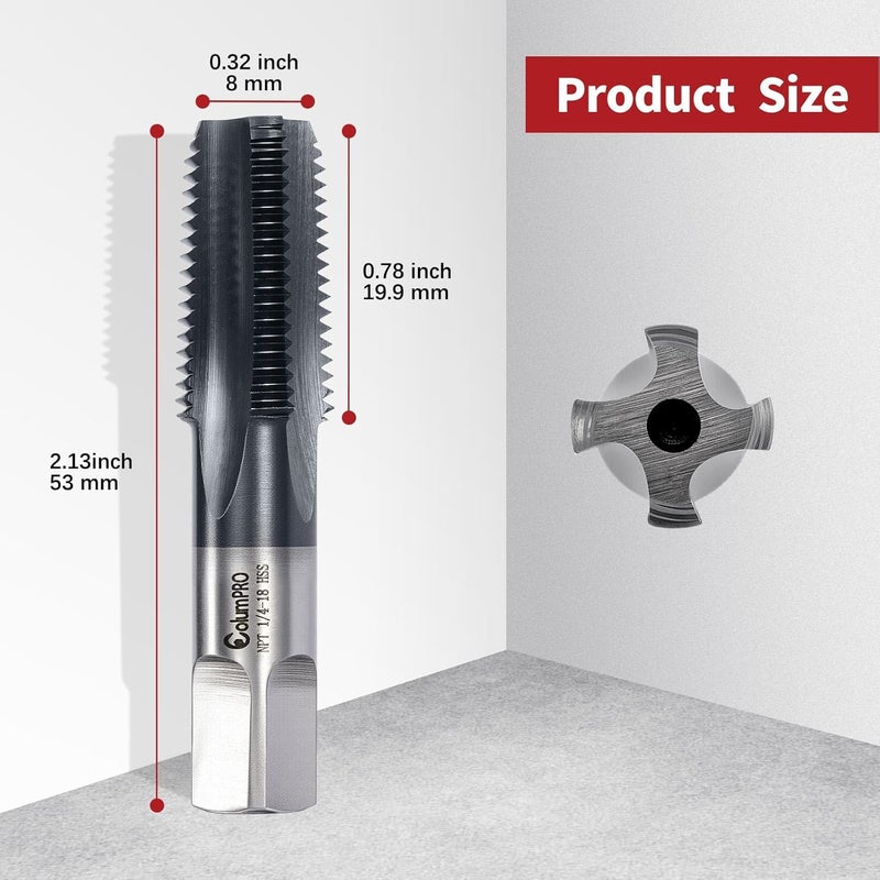 ColumPRO 1/4”-18 NPT Pipe Tap, High-Speed Steel Thread Tap with AD+ Coating, Heavy-Duty Threading Tool for Stainless Steel, Brass, PVC, Metal - Image 3